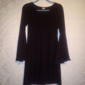 Black Slit Bell Sleeve Dress